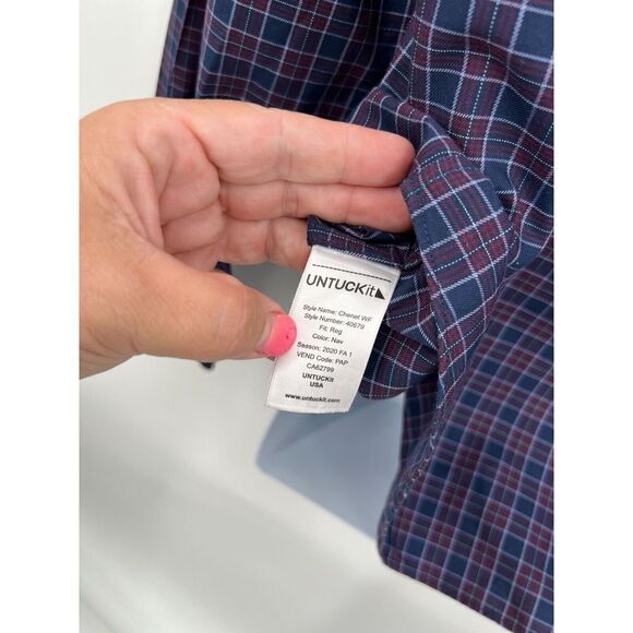 UNTUCKit Blue Plaid Wrinkle Free Button Up Dress Shirt Men's Size Large Cotton - Picture 11 of 12